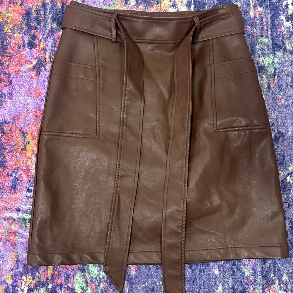 Bagatelle Collection Brown Faux Leather Wrap Skirt XS